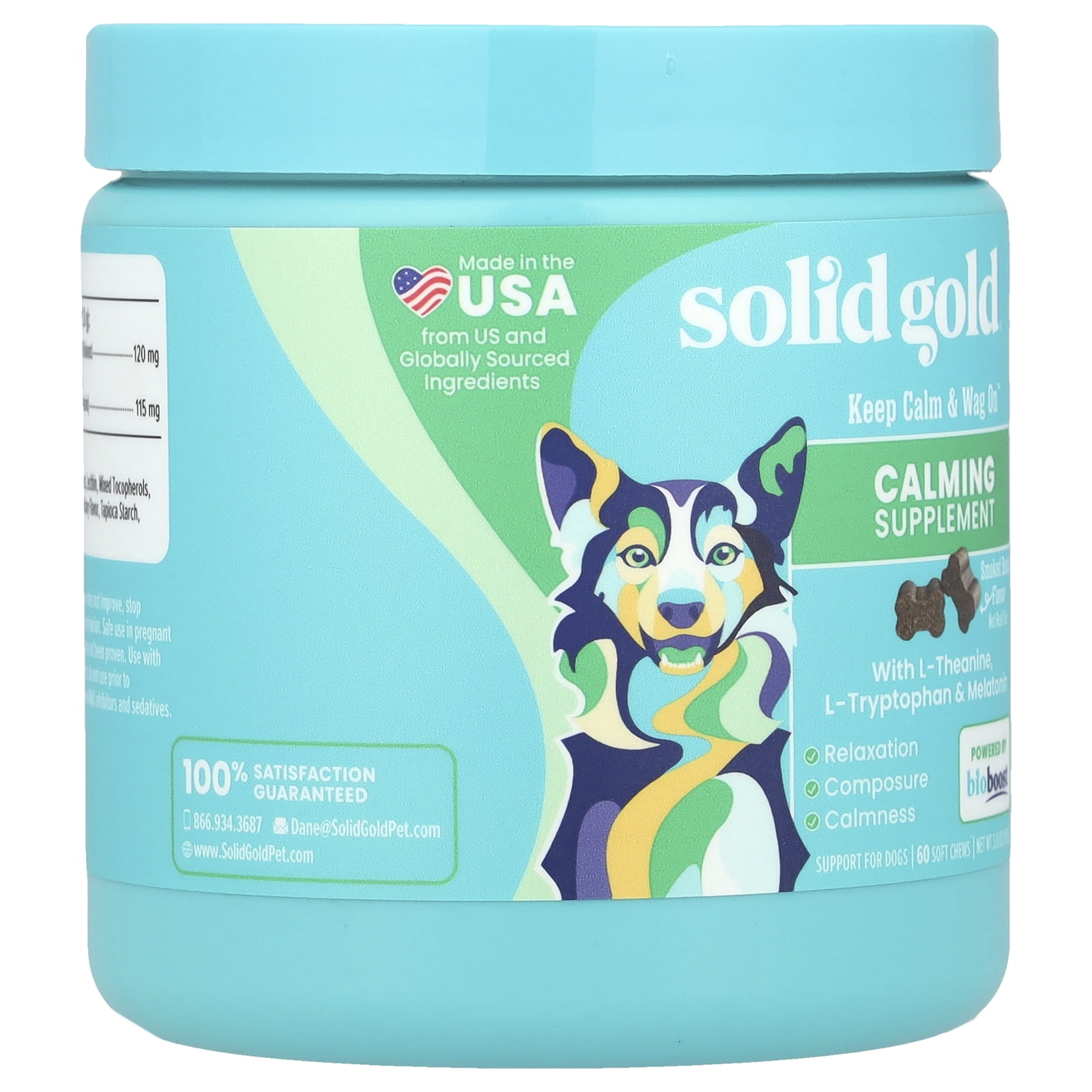 Solid Gold Keep Calm & Wag On™ Calming Supplement, For Dogs, Smoked Bacon, 60 Soft Chews, 3.8 oz (108 g)
