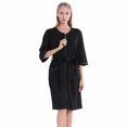 thumbnail image 4 of Women's Zipper Robe 3/4 Sleeve House Wear Knee Length Sleepwear Soft Casual Waffle Knit Housecoat with Pockets and Belt, S-2XL, 4 of 7