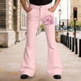 thumbnail image 5 of RUTAYY Girls Flared Jeans Flower Ribbon Print High Waist Button Fly Side Pockets Casual Bottoms Light Pink, 5 of 5