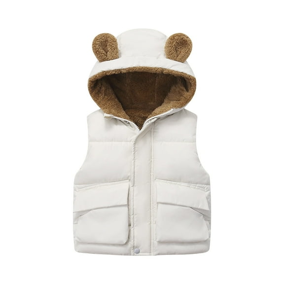 Boys Girls Thick Fleece Vest Hooded 𝗦𝗵erpa Lined Windproof 𝗧𝗲ddy Sleeveless Coat Zip Warm Jacket with Pocket