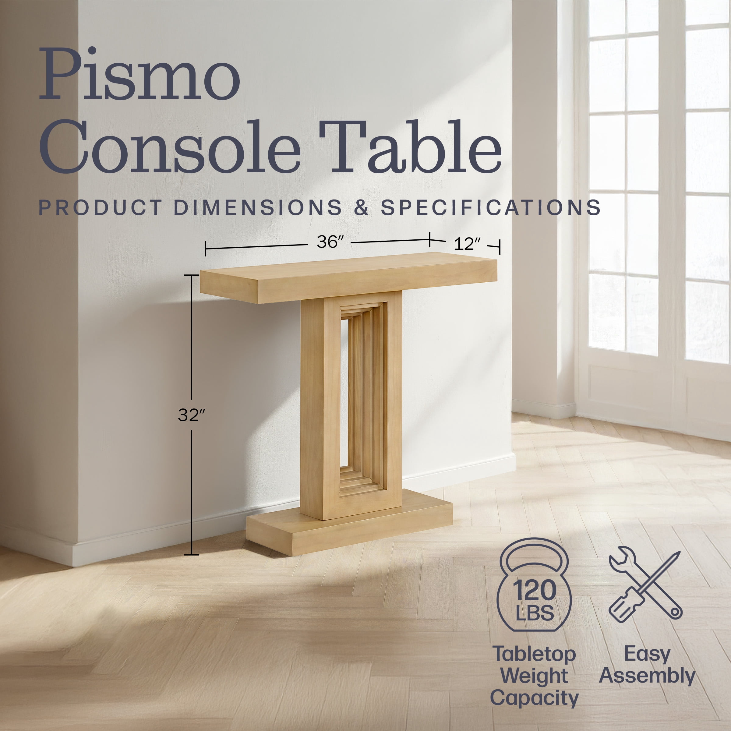 Alaterre Furniture Pismo Solid Wood Console Table - 36 Inch Modern Small Entryway Table (Light Oak)