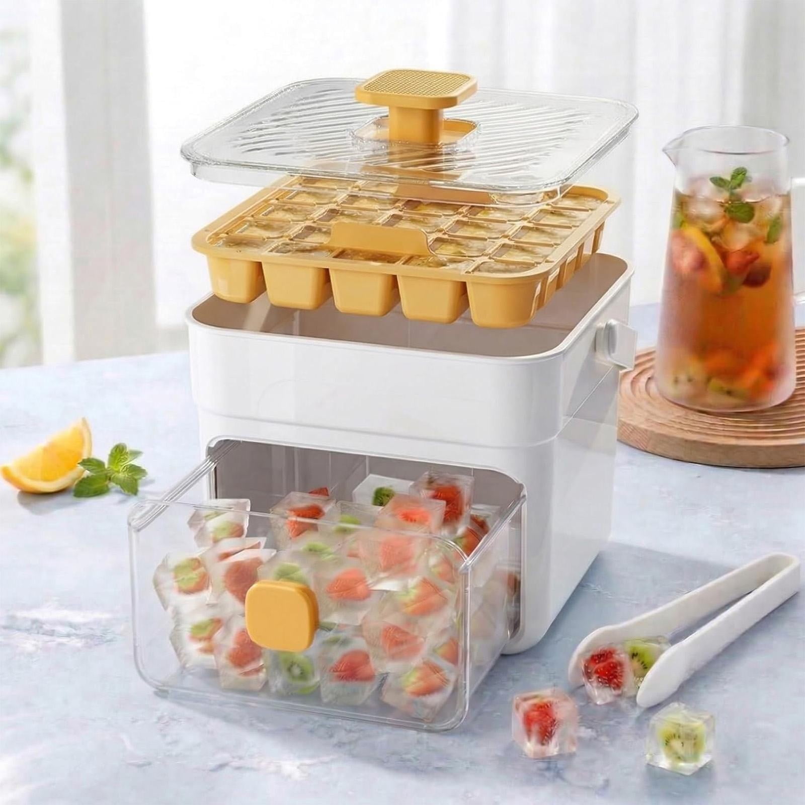 48 Ice Cube Maker with Easy Pres Double-Layer Ice Maker Set with Storage Container Press-Release Lid Silicone Ice Trays Portable Ice Storage System for Home Use 48 Cube Double-Deck Portable