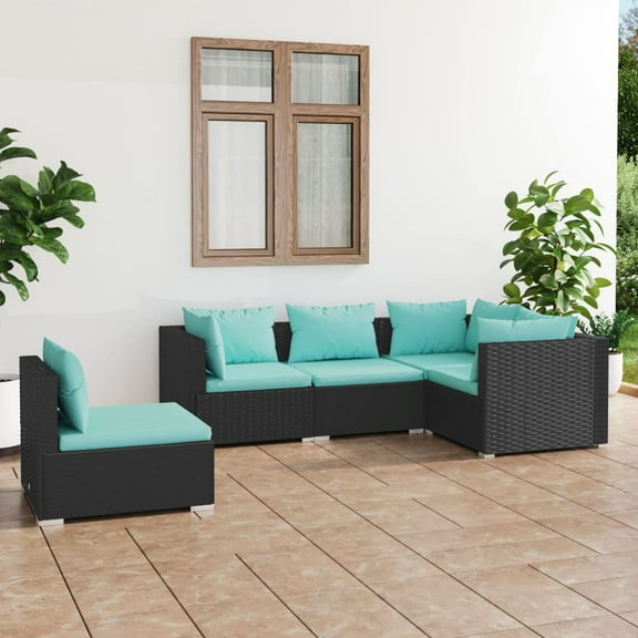 vidaXL 5 Piece Patio Lounge Set with Cushions Poly Rattan Black, 3102313