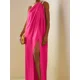 thumbnail image 1 of Vestidos de Noche de satén de talla grande para mujer, vestido de fiesta Formal de un hombro, largo, Maxi, temperamento, abertura alta, 1 of 5