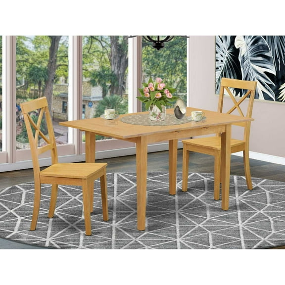 East West Furniture Norfolk 3-piece Dining Set with Wood Seat in Oak