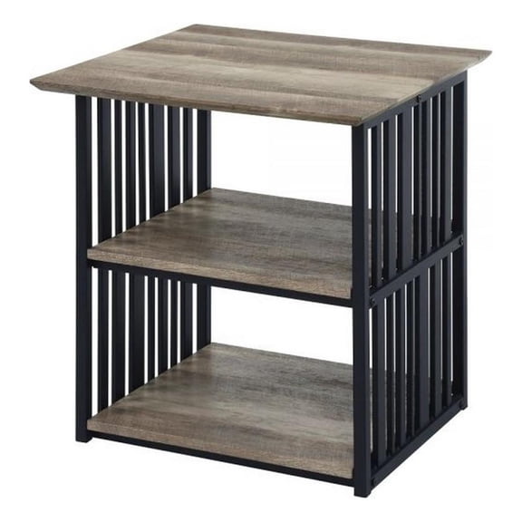 Benjara Nori 23" NightStand- 2 Shelves- Metal Base- MDF- Antique Oak & Black