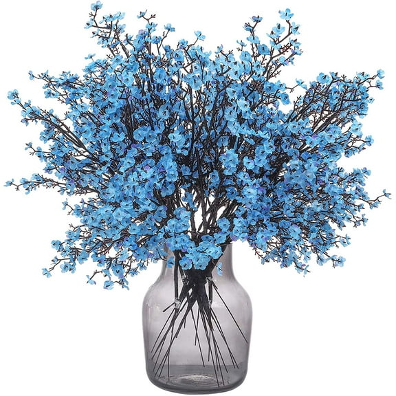 6 Pcs Artificial Flowers Fake Babys Breath Bouquet Bulk Faux Gypsophila Flowers Real Touch Silk Flower for Home Office Kitchen Restaurant Centerpieces Wedding Table Party Decoration (Blue)