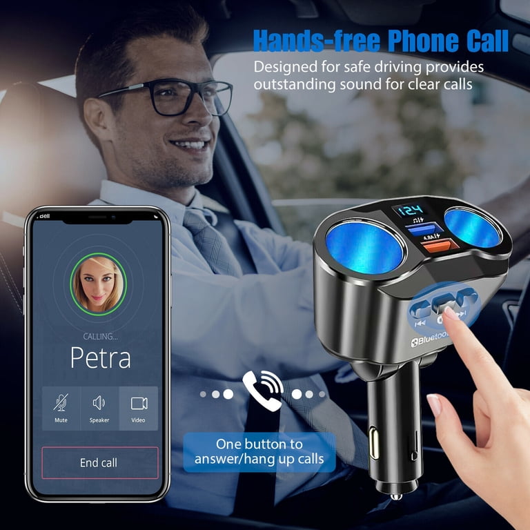 JIAHAOO All-in-One Car Cigarette Lighter Bluetooth 5.0, Dual USB Charging,  90W High Power Output