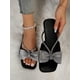 thumbnail image 1 of Women Black Bow & Rhinestone Decor Corduroy Slide Sandals, Open Toe Fashionable Mule Sandals, 1 of 4