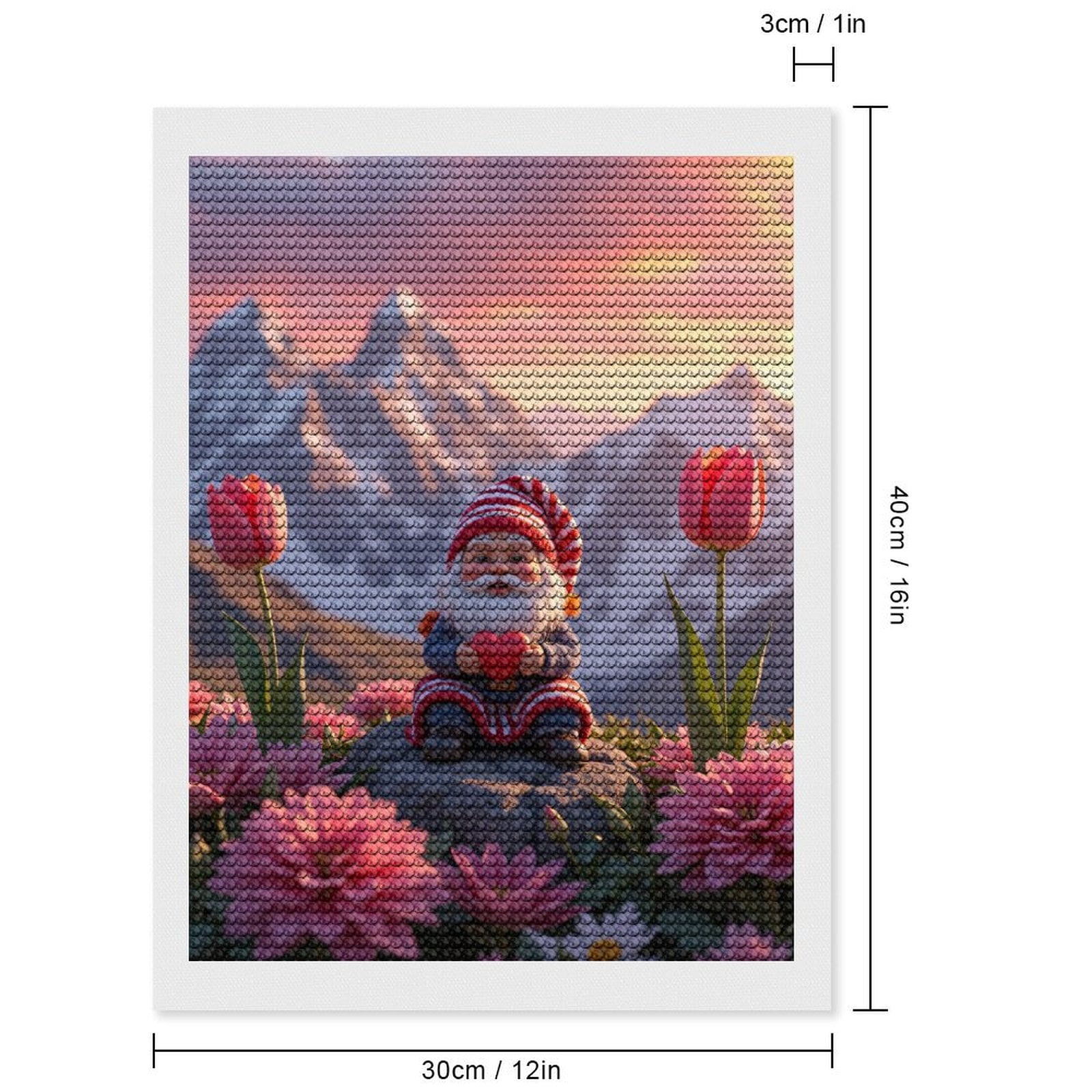 Diamond Art Kit for Adults, Gnome On Rock With Heart Flowers Diamond Painting for Adults Beginners, 5D DIY Diamond Art Painting Kits, Colorful Diamond Painting Craft for Home Decor 12x16