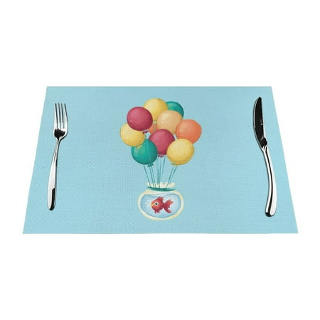 

YFYANG Washable Heat-Resistant Placemats 70% PVC/30% Polyester Balloon Fish Tank Graffiti Kitchen Table Mat 12 x 18 4 Piece