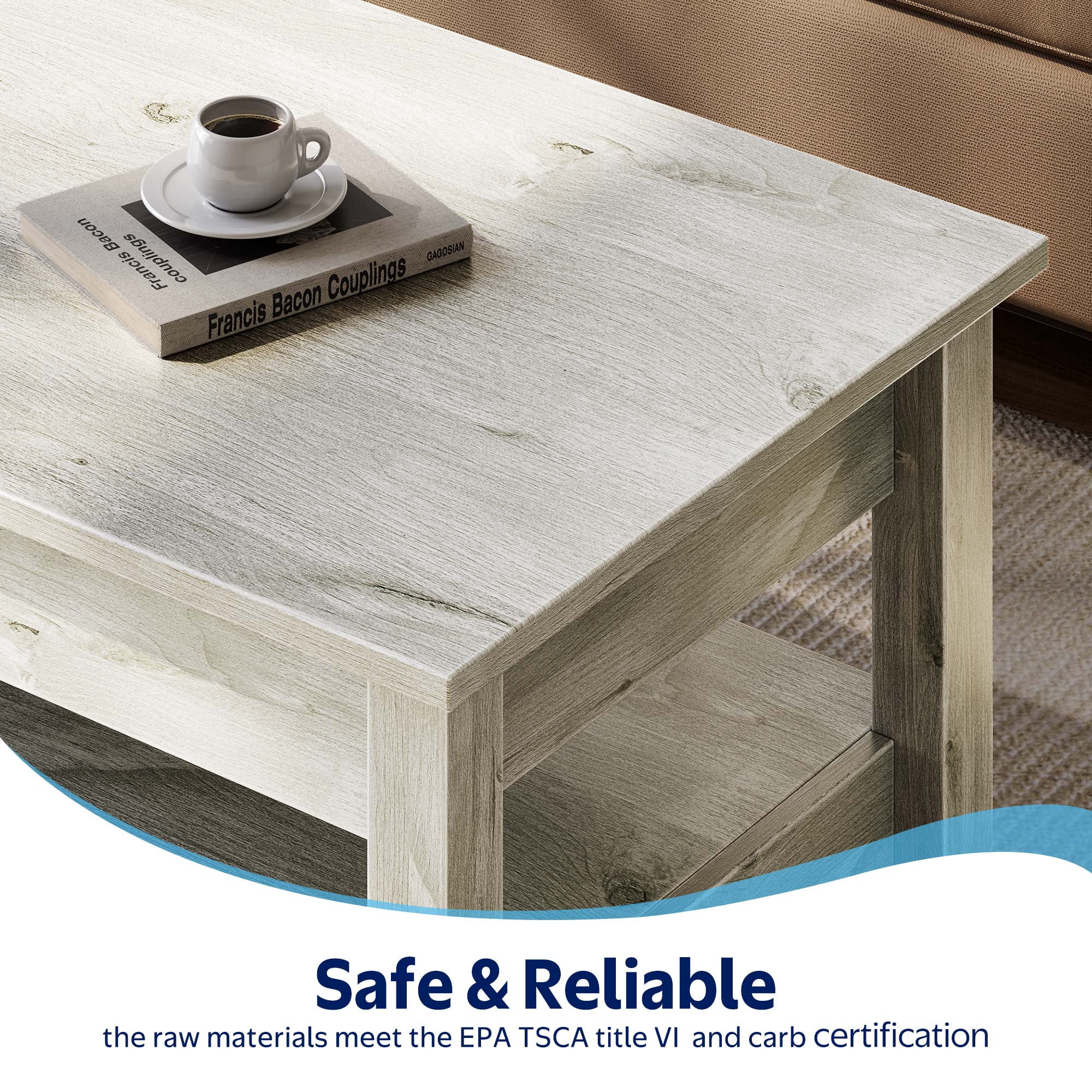Greenstell Lift-Top Storage Coffee Table - Modern Style with 2 Drawers, Hidden Compartment & Wooden Lift Tabletop - Gray - 44"