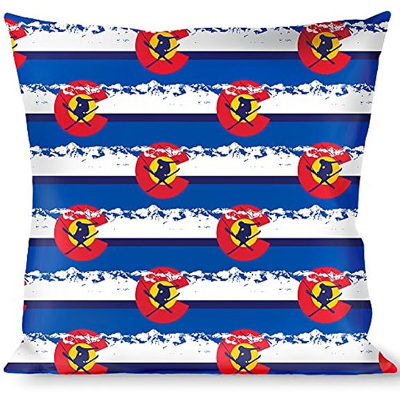 Buckle-Down Throw Pillow - Colorado Skier4 Mountains Blues White Red Yellow