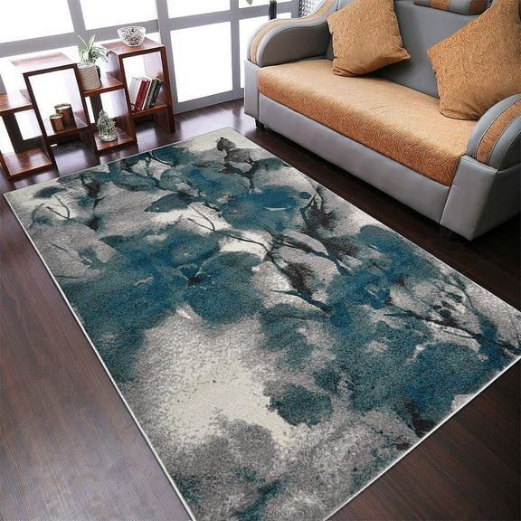 RUGSOTIC CARPETS MACHINE MADE HEATSET POLYPROPYLENE AREA RUGS - 8'x10', Rectangle Shape, Ivory Blue Color, Floral Modern Design, High Pile Machine Made Area Rugs for Living Room, Bed Room (M00029)