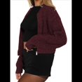 thumbnail image 2 of Cárdigan Holgado de Cuello Redondo, Larga, con Cremallera Frontal, para Mujer, Moderno Suéter de Punto con Cremallera, Abrigos de Otoño. Vino Tinto L, 2 of 7