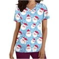thumbnail image 2 of Xfvqtps Christmas Scrub Tops for Women Soft V-Neck Scrubs Comfortable Nursing Uniforms Christmas Printed Short Sleeve Top Protective Clothing Working Uniforms with Pockets Red, 2 of 5