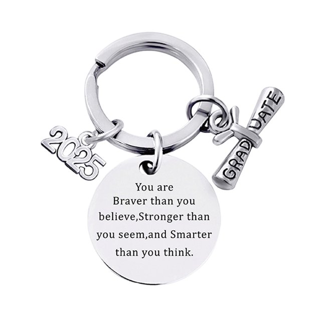 Visland Class of 2025 Graduation Keychain Stainless Steel Engraved Inspirational Message Keyring Graduation Gift