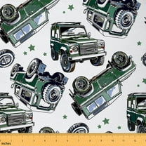 Homewish Retro Green Truck Fabric by the Yard 1 Yard,Construction Vehicles Home Decor Fabric by the Yard,Off-Road Vehicle Sewing Fabric For Boys Kids,Super Cozy Room Decor