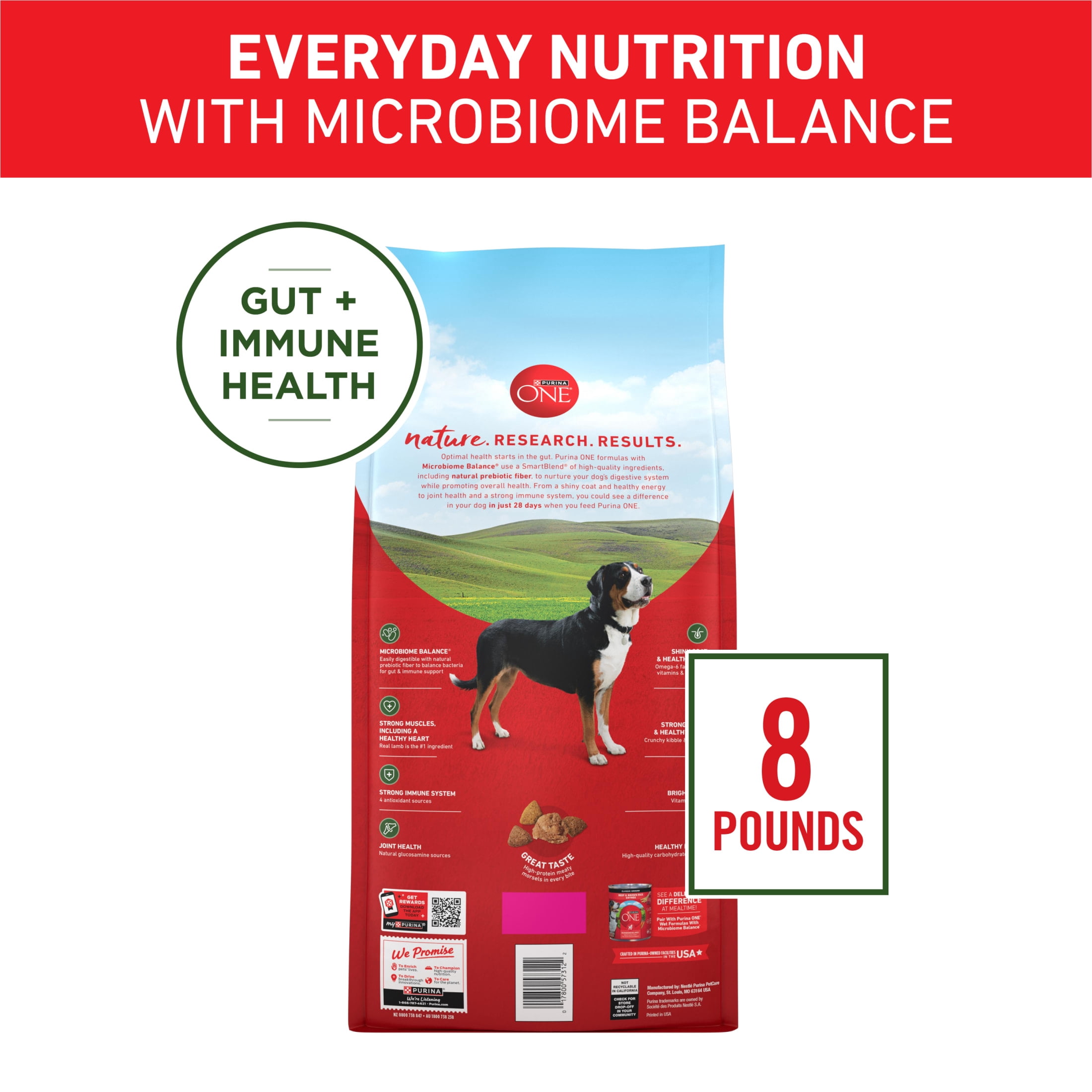 (4 pack) Purina ONE Lamb and Rice Formula Dry Dog Food, 8 lb, 4 Pack