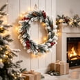 thumbnail image 4 of 18 Inch Artificial White Pine Needle Wreath with Red Berries, Hanging Wreath for Door Window Wall Mantel Winter Christmas Holiday Greenery Decor, 4 of 7