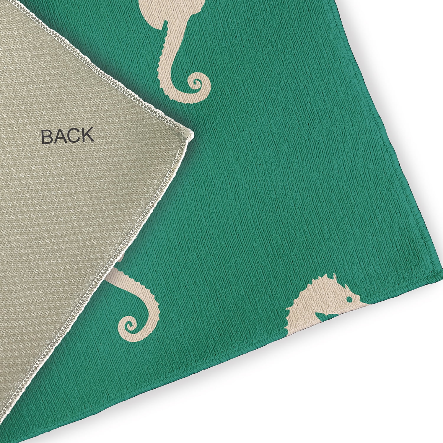4' x 6' Simply Daisy Sea Horses Beach Style Chenille Area Rug, Kelly Green
