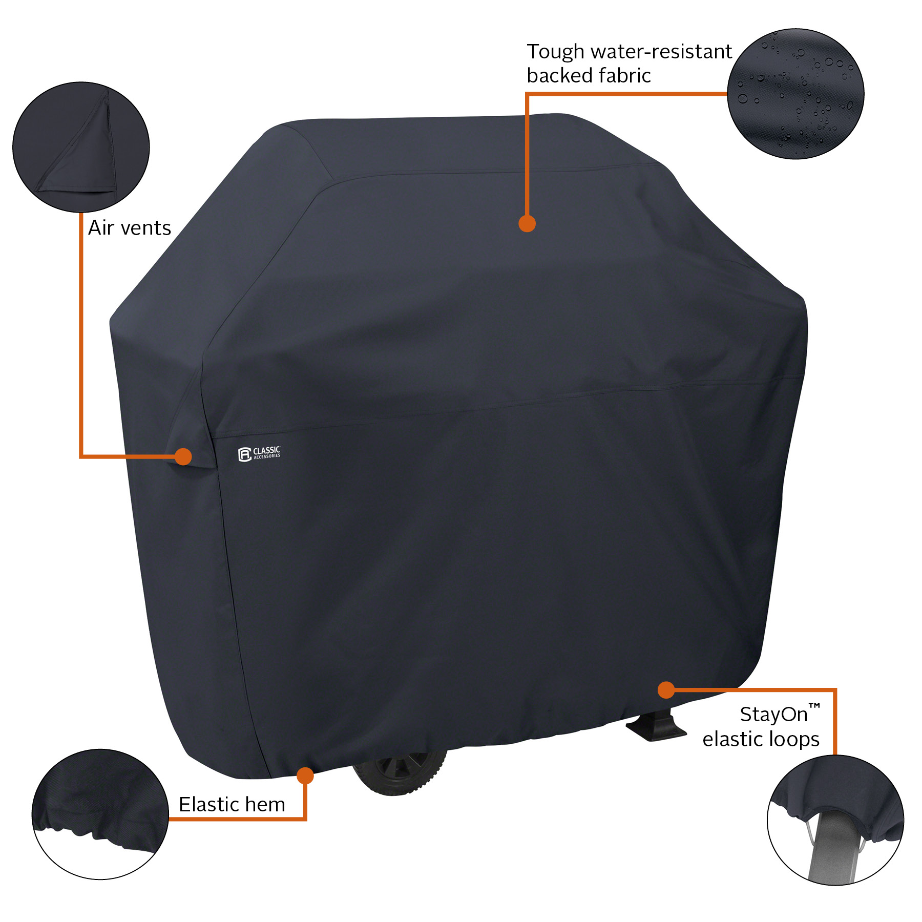 Classic Accessories Water-Resistant 70 Inch BBQ Grill Cover with Coiled Grill Brush & Magnetic LED Light - image 4 of 12