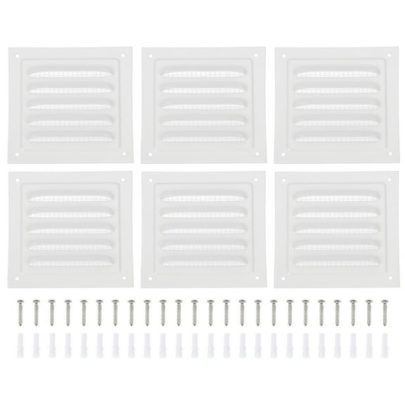 Uxcell 6x6" Gable Vent Cover, Aluminum Alloy Rectangular Floor Air Vent Covers Metal Soffit Return Grille with Screen Mesh and Screw 6 Pcs