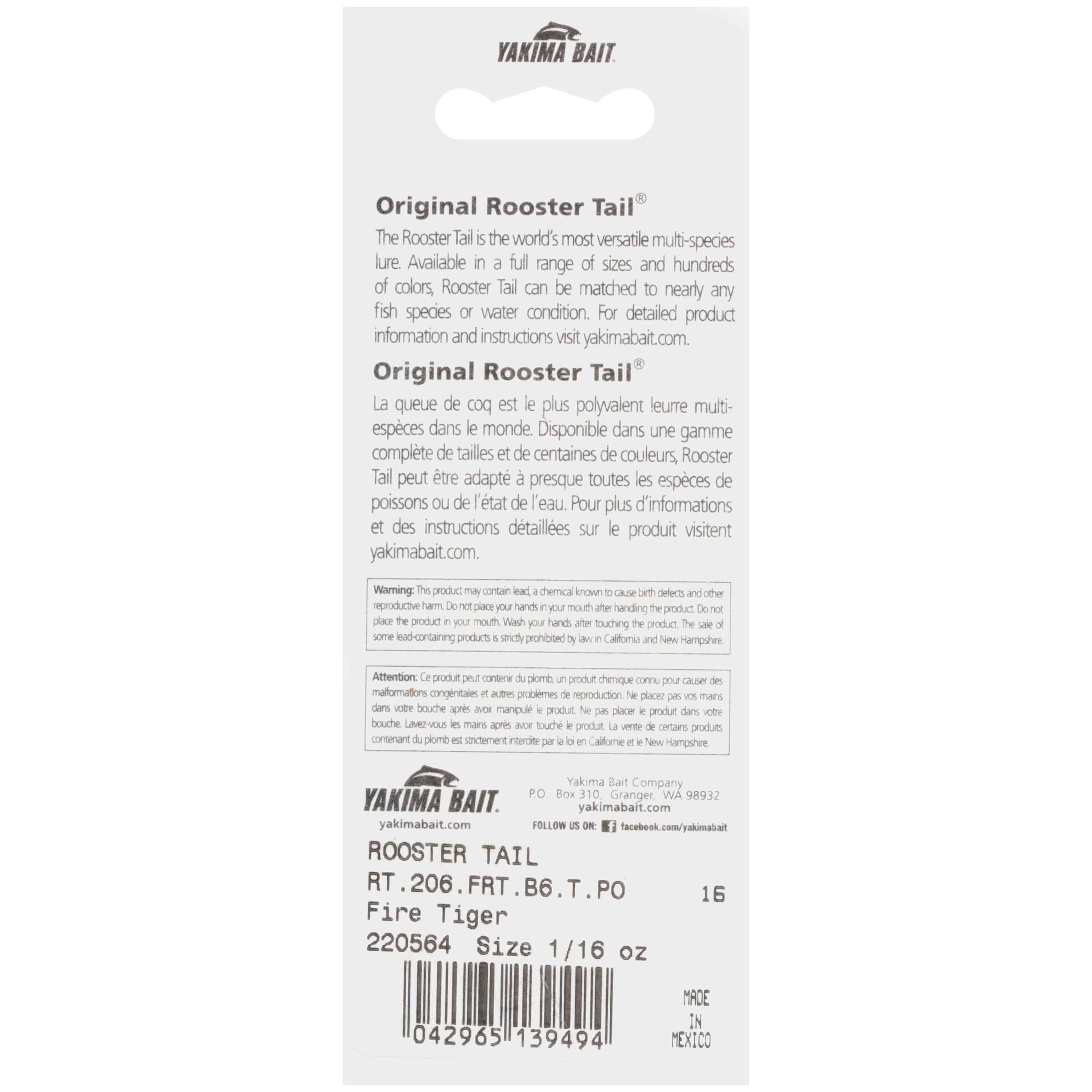 Worden's® Rooster Tail® Original Fire Tiger Lure 1/16 oz. Carded Pack