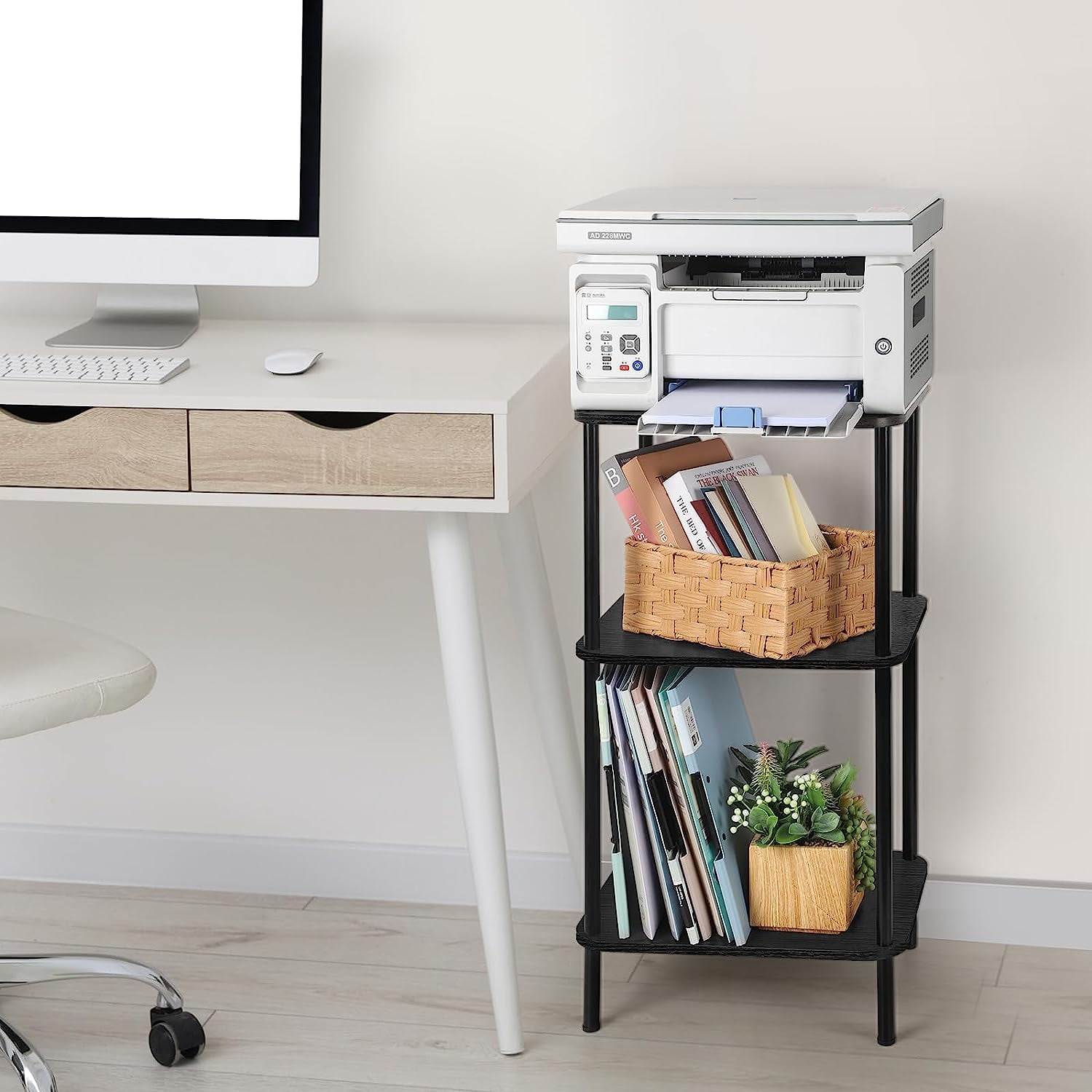 3-Tier End Table Round Edge Nightstand Side Table, Black