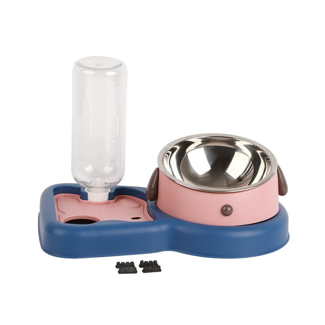 Cuenco de agua para comida para mascotas, cuencos de comida para gatos automáticos 2 en 1 a prueba de derrames de acero inoxidable de dibujos animados para gatos, perros, mascotas, 500ml