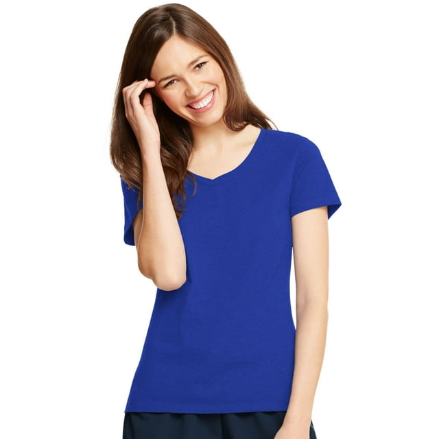 Hanes Womens X-Temp V-Neck T-Shirt, M, Deep Royal