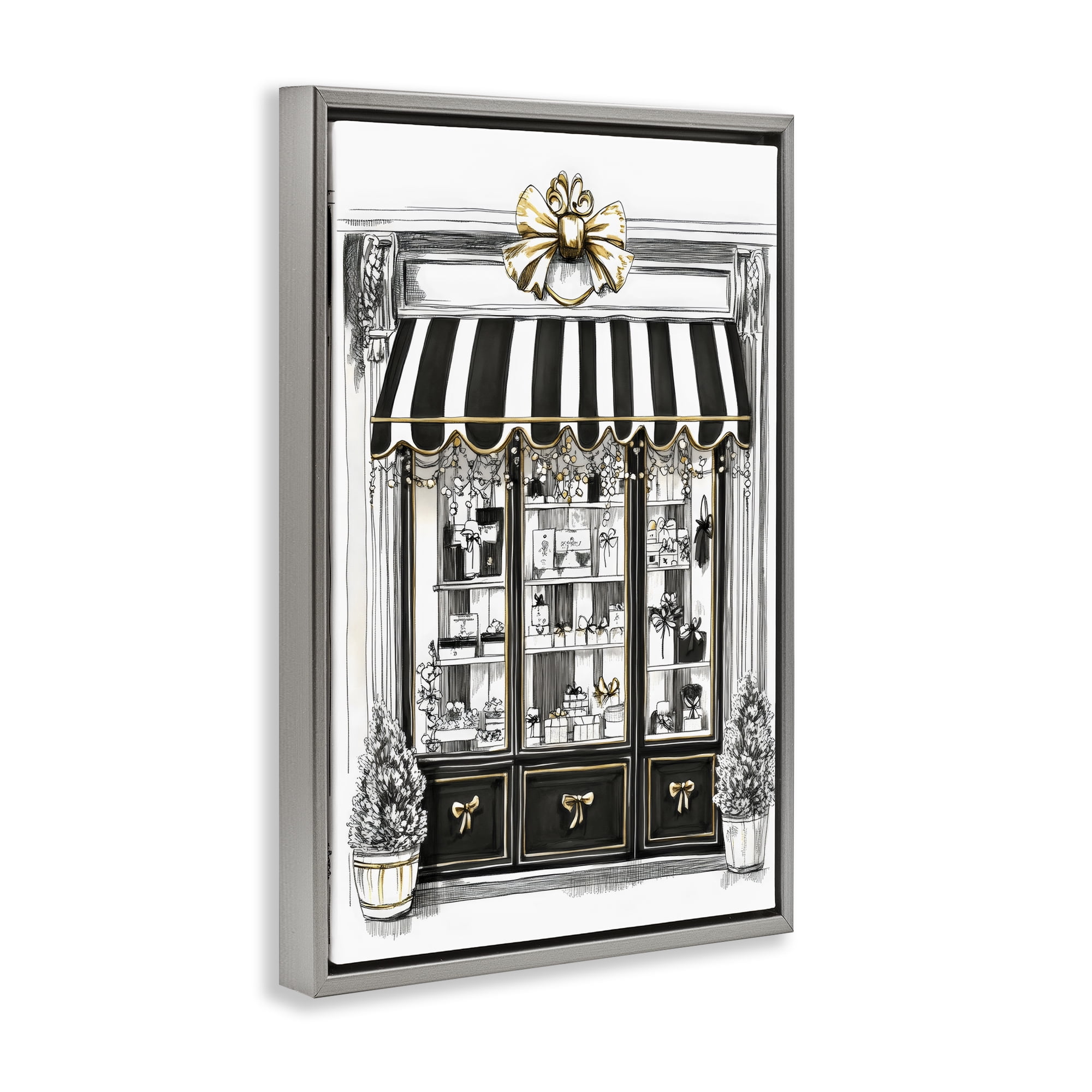 Stupell Industries Striped Paris Shop Facade Gray Framed Floater Canvas Wall Art, design by Petal Prints Design