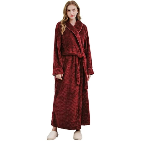 womens Long Robe Soft Fleece Fluffy Plush Bathrobe Ladieswinterwarm ...