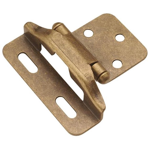Hickory Hardware P60010F-AB Antique Brass Semi-Concealed 0.25 In. Overlay Hinge 2-Pack