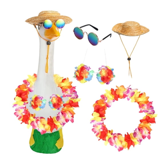 Pet Clothes Holiday Porch Goose Decoration Set with Sunglasses and Straw Hat for Festive Outdoor Display