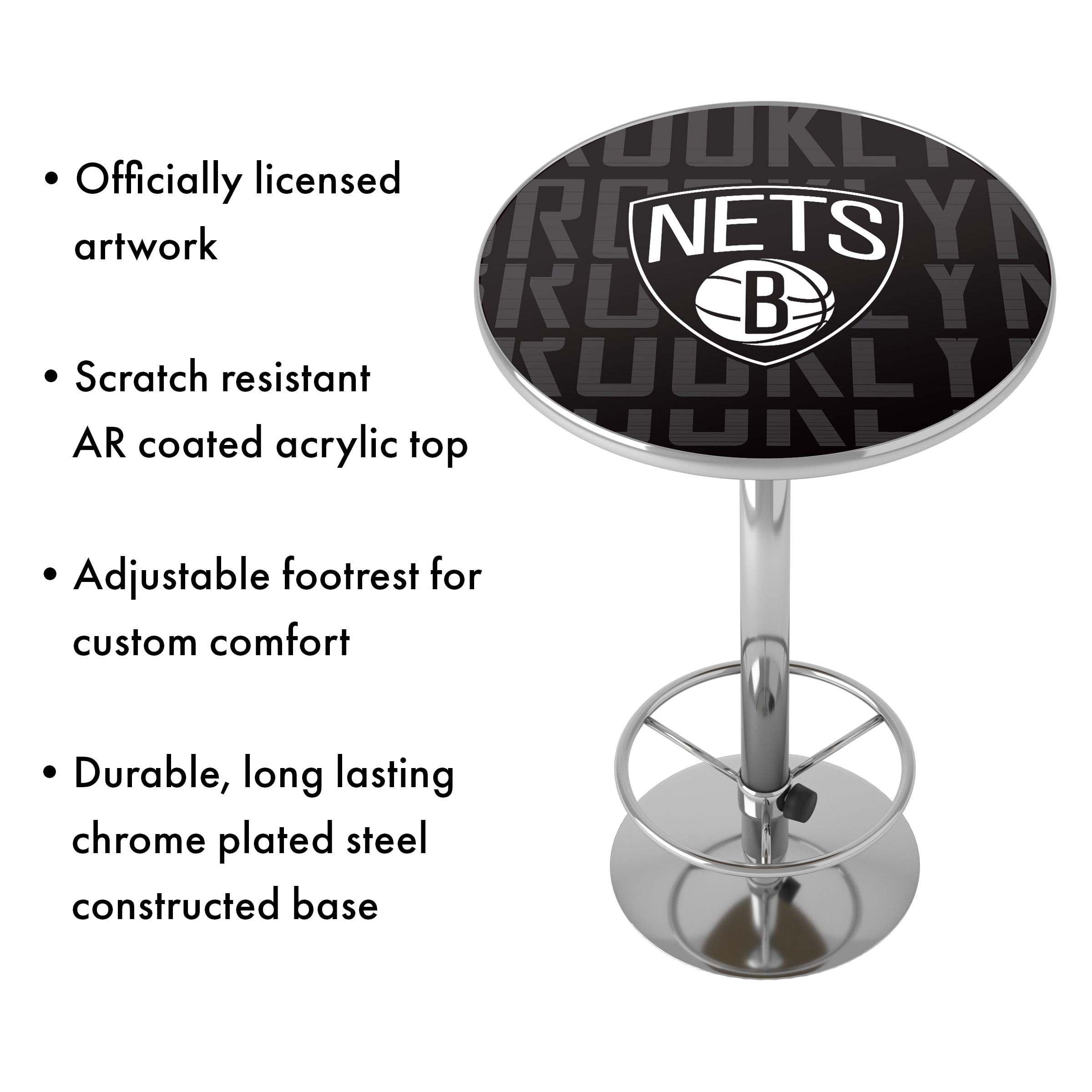 Brooklyn Nets City Bar Table with Adjustable Footrest and Acrylic Top