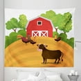 thumbnail image 1 of Farmhouse Tapestry, Chickens Barnyard Rooster Bull Field Stable Design Scenery Cartoon Style Print, Fabric Wall Hanging Decor for Bedroom Living Room Dorm, 5 Sizes, Multicolor, by Ambesonne, 1 of 1