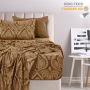Lux Decor Collection Paisley Printed Twin Bed Sheets Set, 4 Piece Microfiber Sheets, Fitted Sheet, Flat Sheet, 2 Pillowcases - Brown