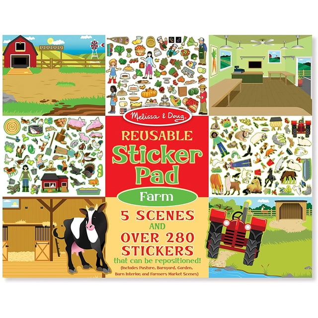 Melissa & Doug Reusable Sticker Pad: Farm - 280+ Pegatinas, 5 escenas
