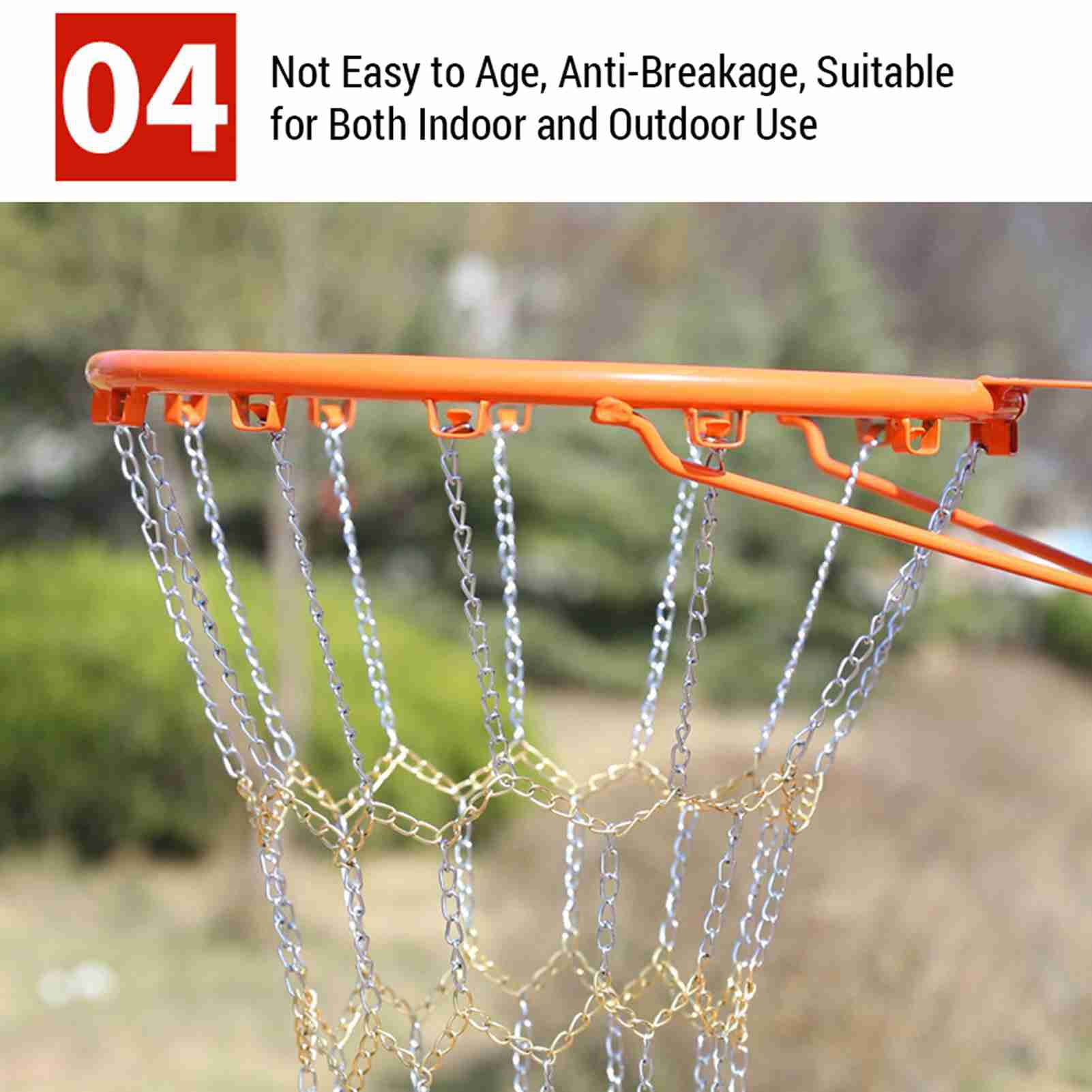 Suodoka Heavy Duty Galvanized Iron Chain Basketball Net Replacement, Rust-Resistant Gold & Silver Outdoor Hoop Net for Standard Rims (12 Loops) 10 inches / 25.4 cm