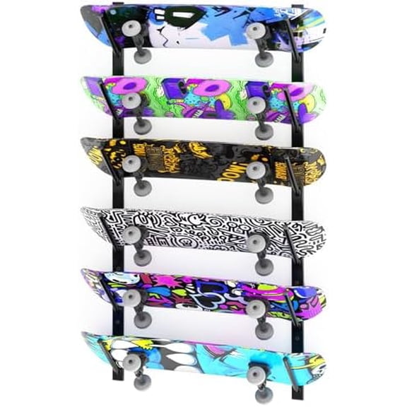 Skateboard Wall Mount, 6-Tier Skate Board Rack Wall Mount, Snowboard Storage Longboard Deck Organizer, Skateboard Wall Display Hanger Holder$$Sport & Recreation Other