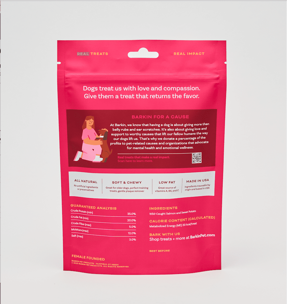 Barkin Protein Jerky Chips Dog Treats, Salmon & Sweet Potato, 90% Protein, Limited Ingredient, High-Protein Training Treats, Made in USA, 3 Pack