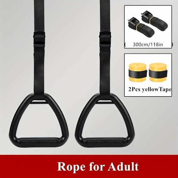 Chok 2pcs Gymnastic Rings Black Non-Slip Adjustable Straps Iron and PA (Polyamide Nylon) with 2pcs Yellow Tape for Universal Strength Training Pull-Ups Gym Workout & Outdoor Tra