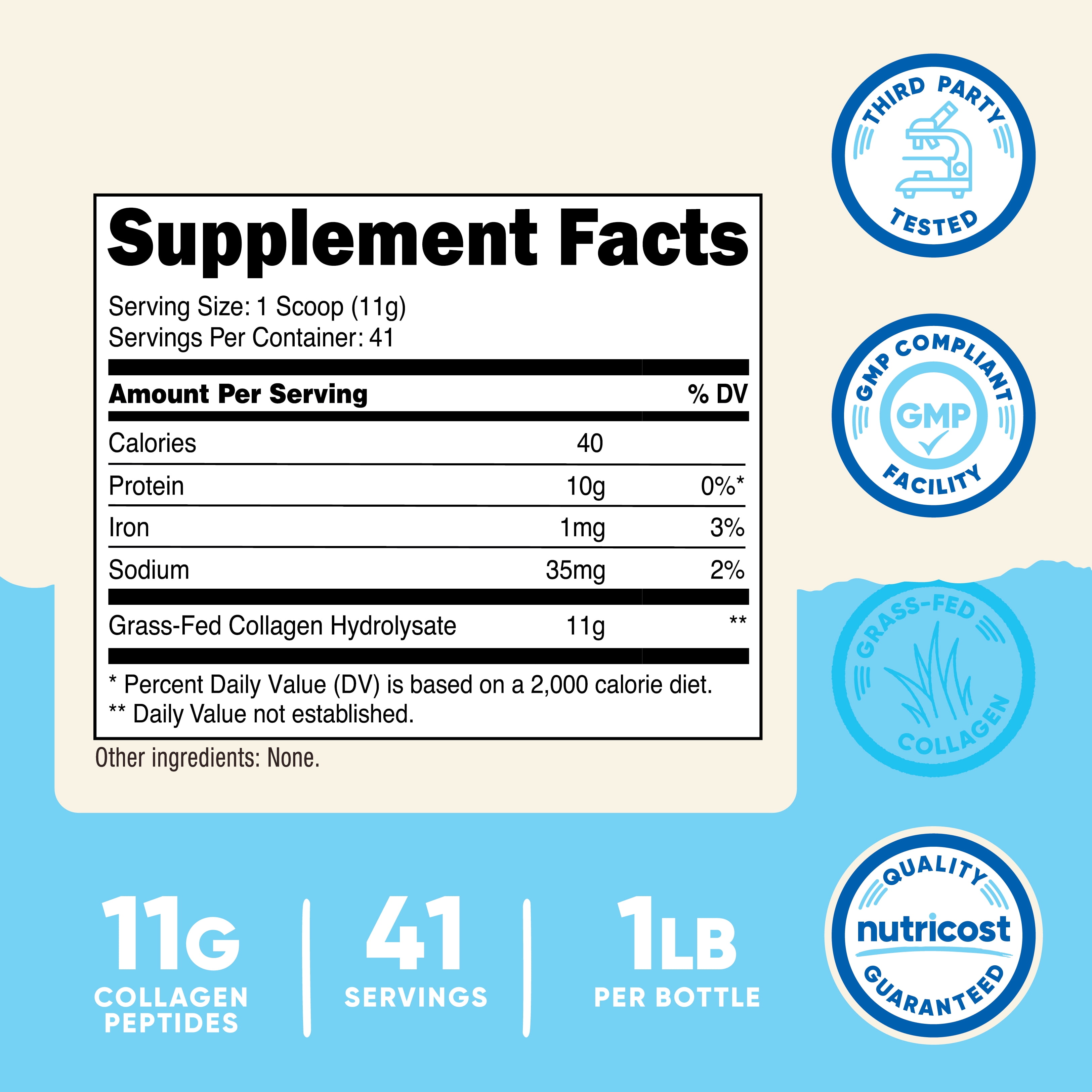 Nutricost Collagen Hydrolysate (Bovine) Powder - Grass Fed, 1LB, Supplement