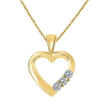 Mauli Jewels Engagement Necklace for Women 0.20 Carat 3 Diamond Beautiful Heart Pendant 4 prongs 10K Yellow Gold With 18'' Chain|Silver Chain