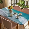 thumbnail image 3 of Dark Teal Beach Table Cloths for 3 Foot Rectangle Tables, Summer Sea Waves Coastal Nautical Patio Waterproof Elastic Fitted Tablecloths, Washable Rectangular Table Cover for Camping, 3 of 8