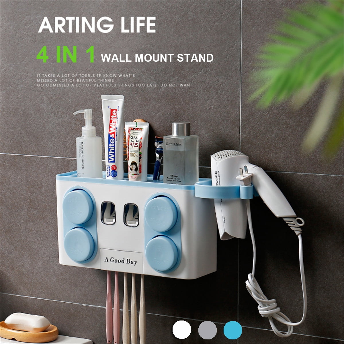 4 in 1 Bathroom Wall Mount Stand Muti Functional Automatic Toothpaste