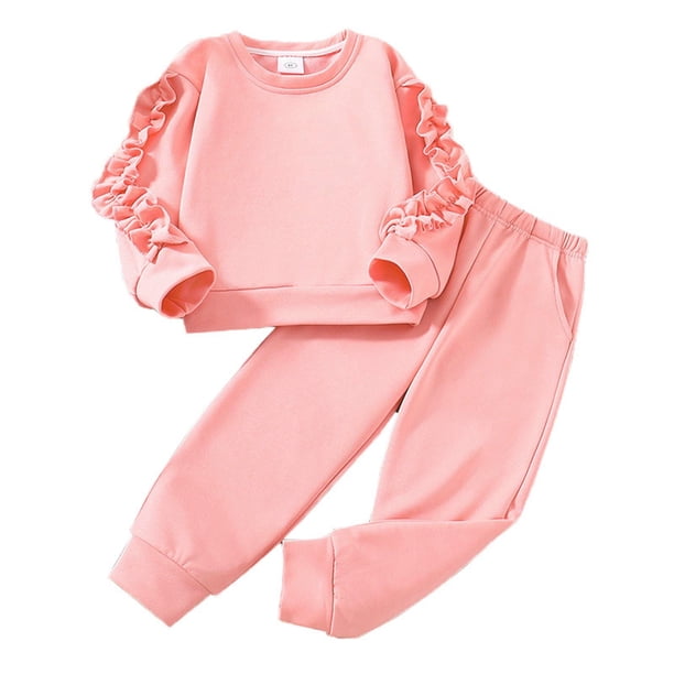 Gibobby Conjunto de pantalones para niños Otoño e invierno para niños, mangas de diseño único, de manga larga, pantalones superiores, traje para niñas(Rosa,5 Años)