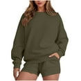 thumbnail image 3 of Dazajoo 2 Piece Outfits for Women Long Sleeve Sweatshirt & Shorts Lounge Matching Sets Solid Casual Sweatsuit Fall Clothes,Army Green,L, 3 of 9