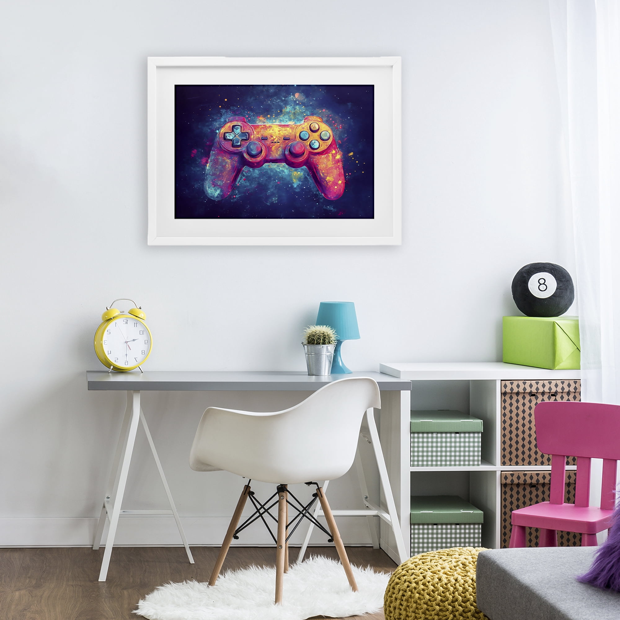 Stupell Industries Futuristic Cosmic Game Controller White Framed Print Under Glass, design by Creative Studio
